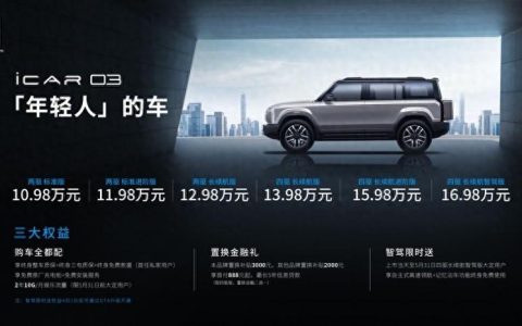 iCAR 03起售价10.98万元，纯电SUV迈入10万时代