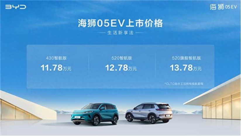 全系标配高阶智驾+高阶智舱，比亚迪海狮05EV上市11.78万元起售
