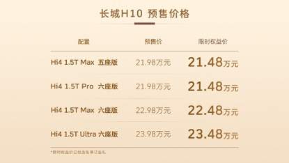 方盒子新物种长城H10预售限时权益价21.48万元起